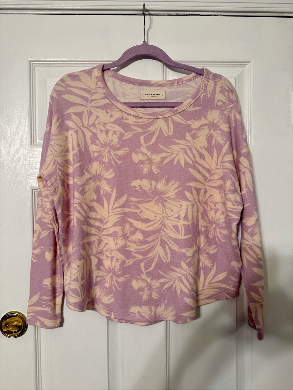 Lucky Brand Lavender and Cream Floral Crewneck Sweater